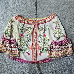 UMGEE Off Shoulder Floral Peasant Top Small Bell Sleeve Boho #5061